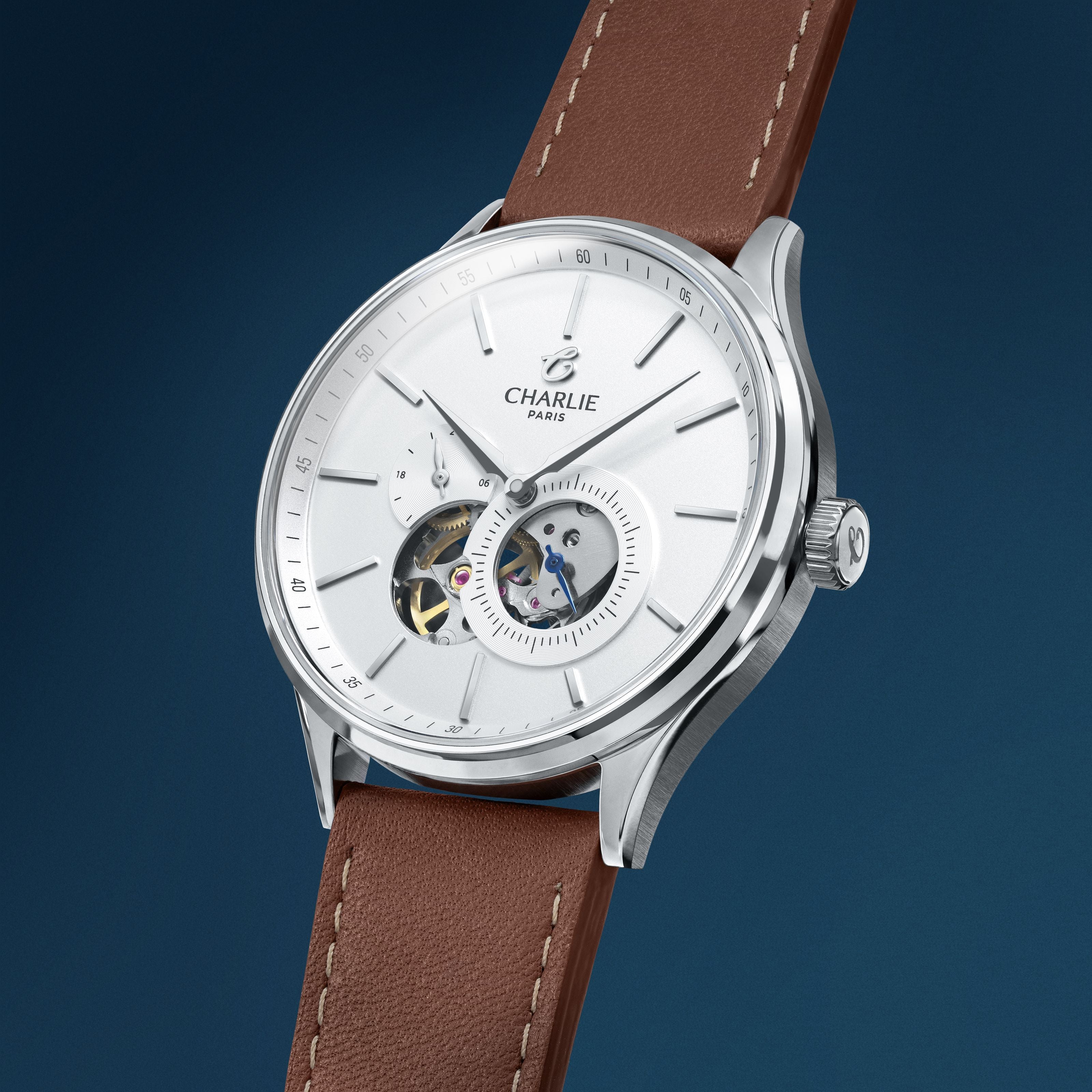 charlie-paris-initial-montre-automatique-c-ur-ouvert-blanc-40mm-acier-bracelet-c image 3