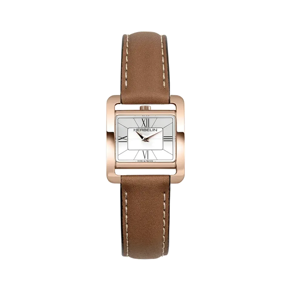 herbelin-ve-avenue-quartz-rectangulaire-montre-femme-acier-pvd-or-jaune-cuir-cam image 1