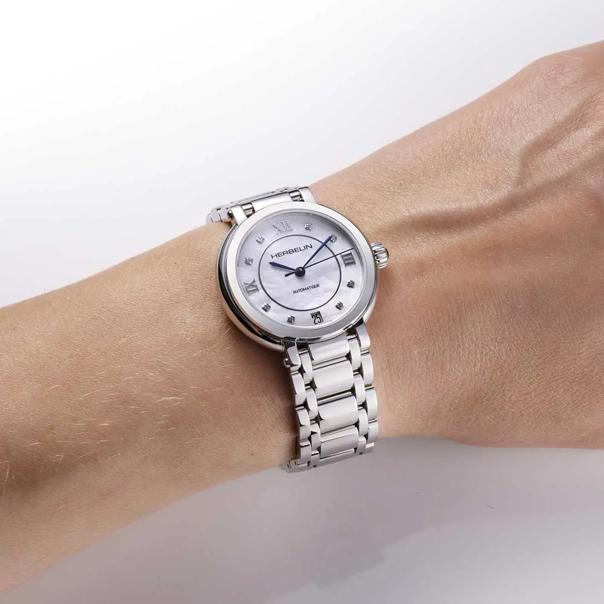 herbelin-galet-automatique-montre-femme-acier-nacre-chiffres-romains image 2