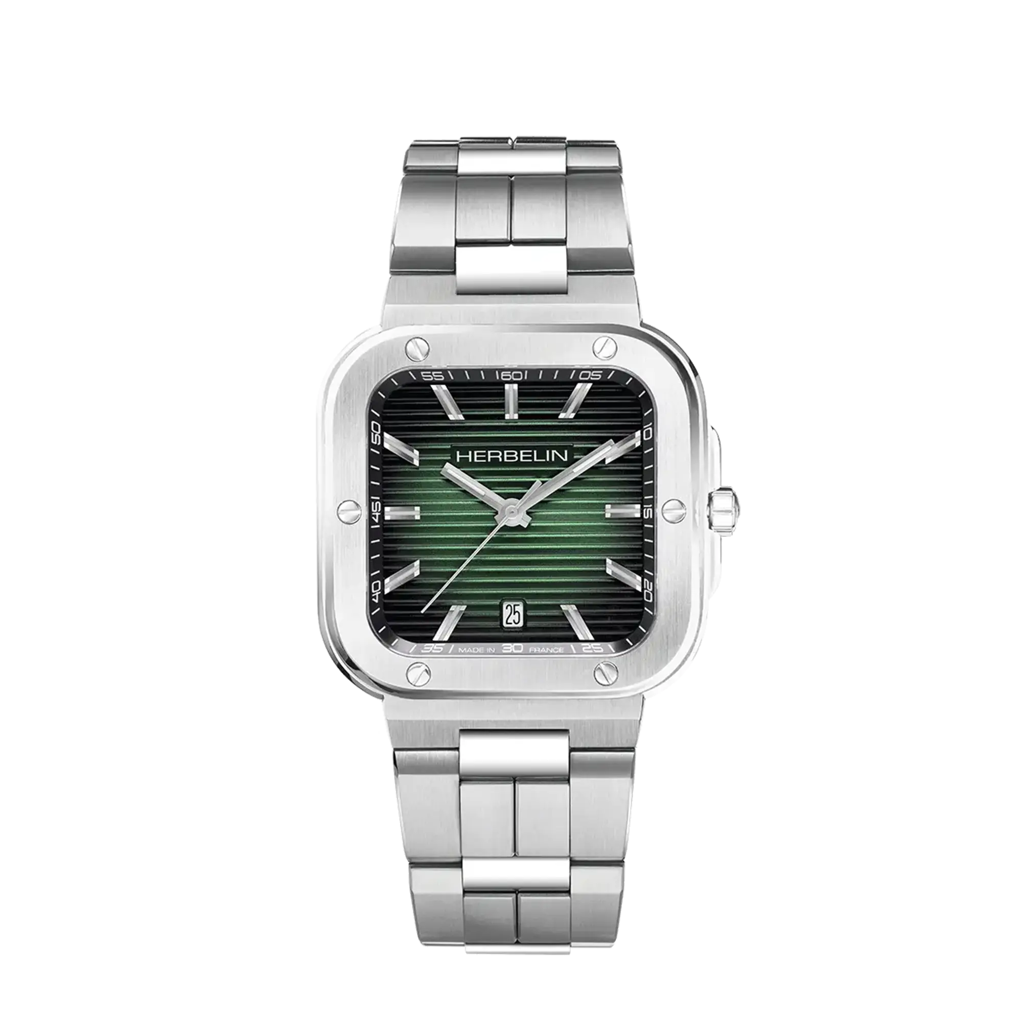 herbelin-cap-camarat-square-quartz-montre-homme-acier-vert image 1