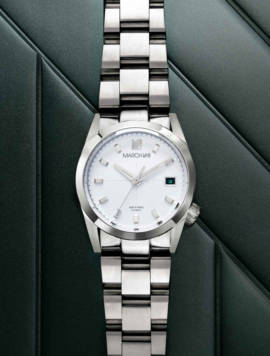 march-la-b-am89-automatique-steel-montre-homme-ronde-38-mm-cadran-blanc image 2
