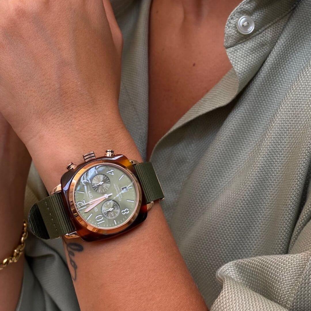 briston-clubmaster-classic-chrono-40-mm-rose-gold-vert-olive-montre-chronographe image 3