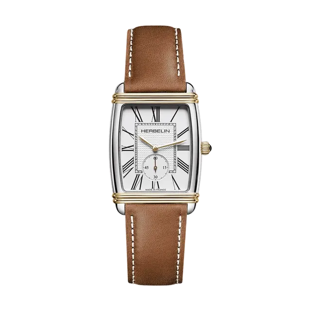 herbelin-art-d-co-petite-seconde-montre-homme-bicolore-cuir-gold image 1