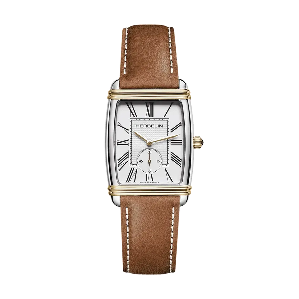 herbelin-art-d-co-petite-seconde-montre-homme-bicolore-cuir-gold image 1