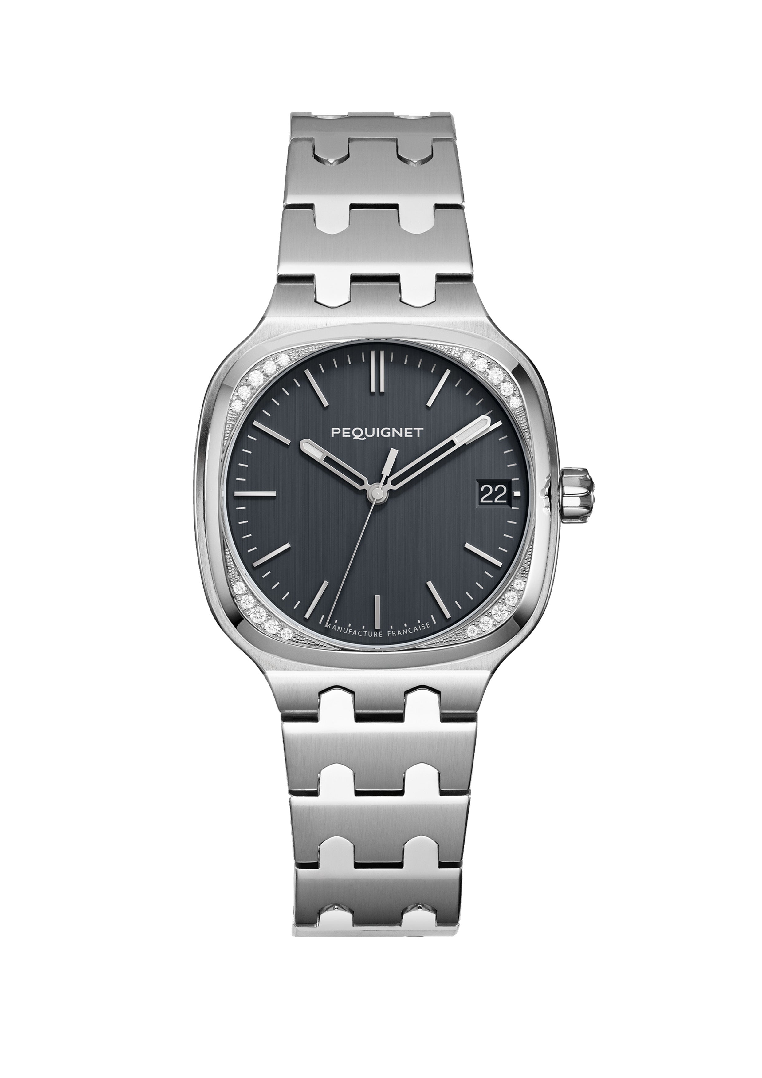 pequignet-concorde-montre-femme-cadran-gris-anthracite-lunette-20-diamants image 1