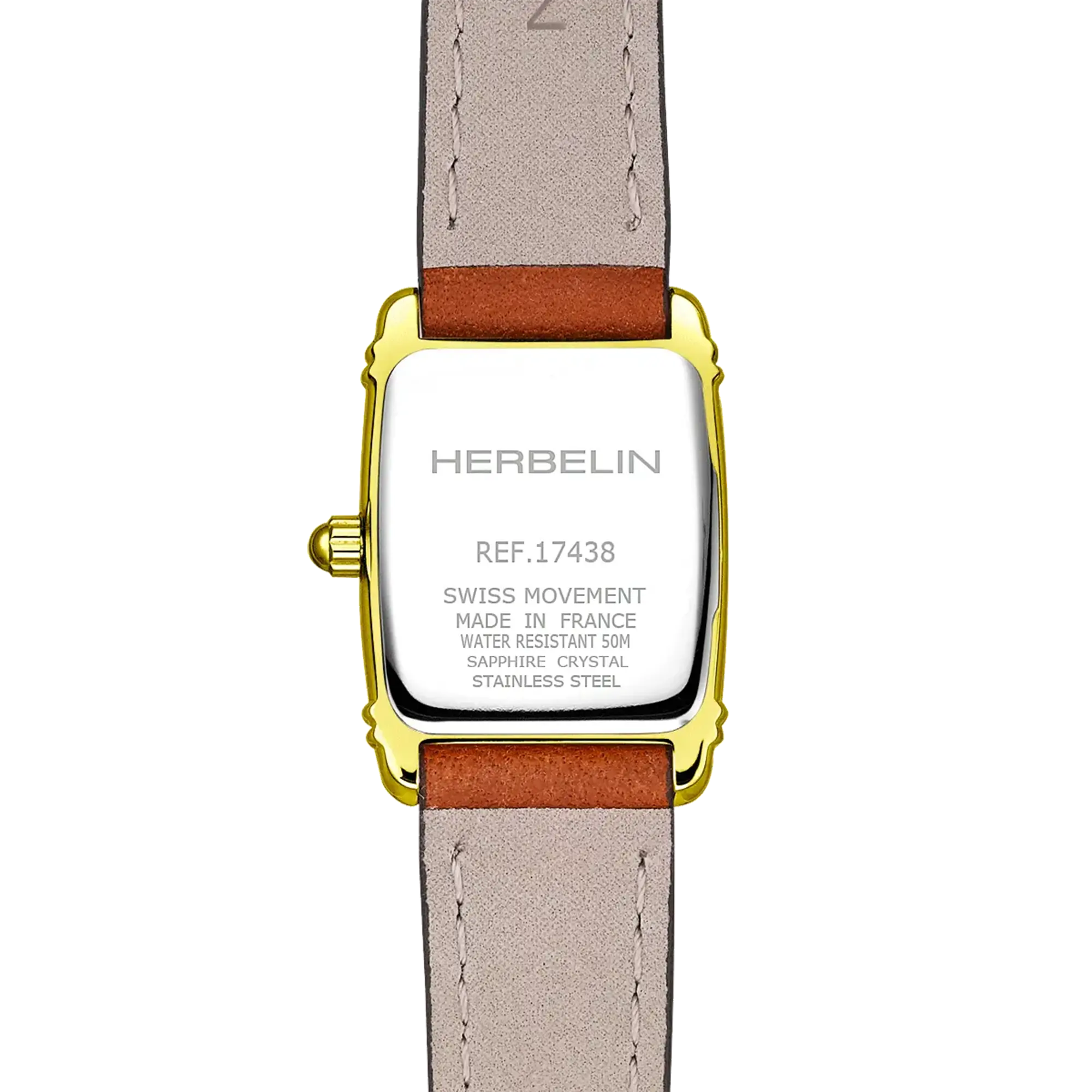 herbelin-art-d-co-tonneau-quartz-bicolore-cuir-camel-femme-montre image 4