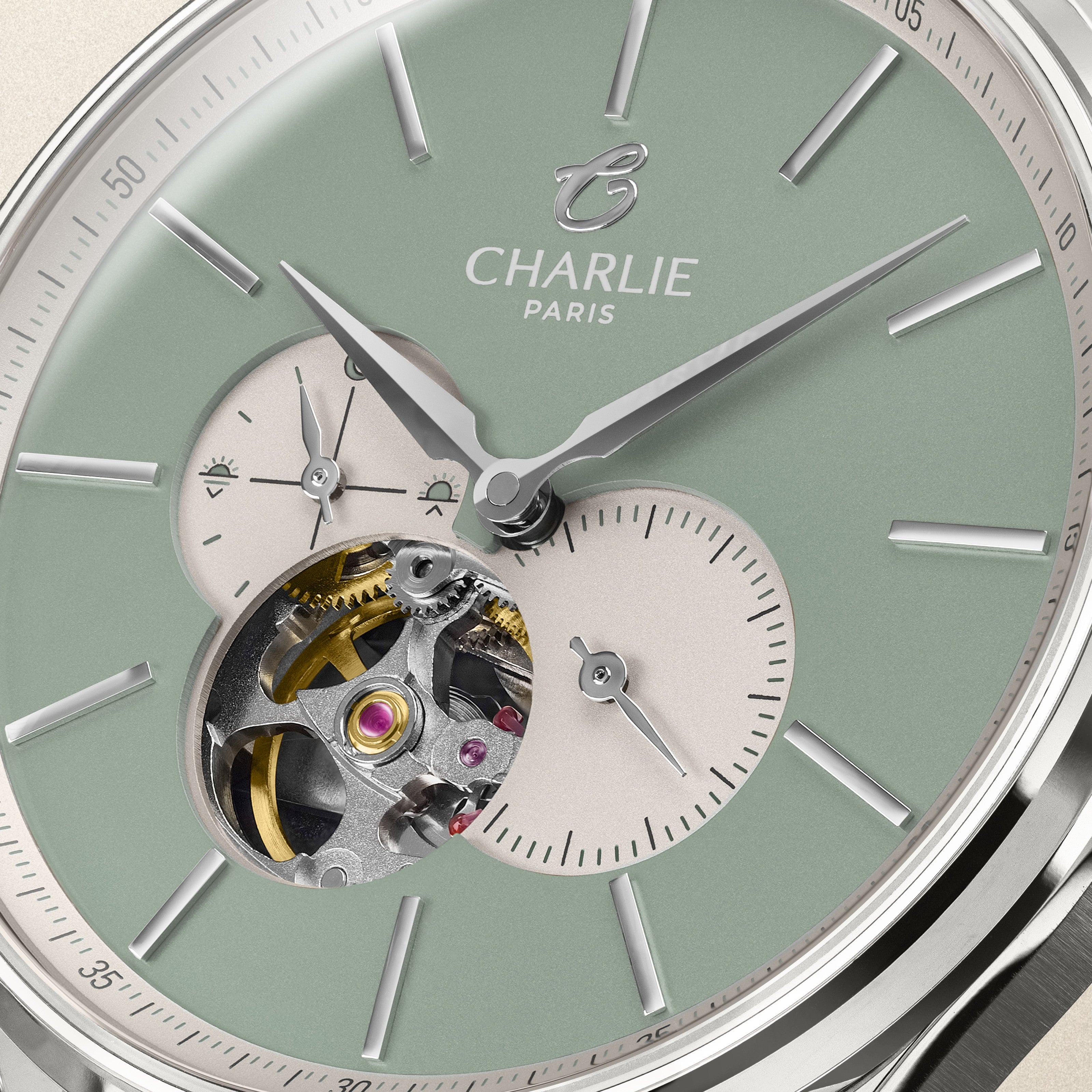 charlie-paris-initial-c-ur-ouvert-montre-automatique-40mm-spring-green image 7