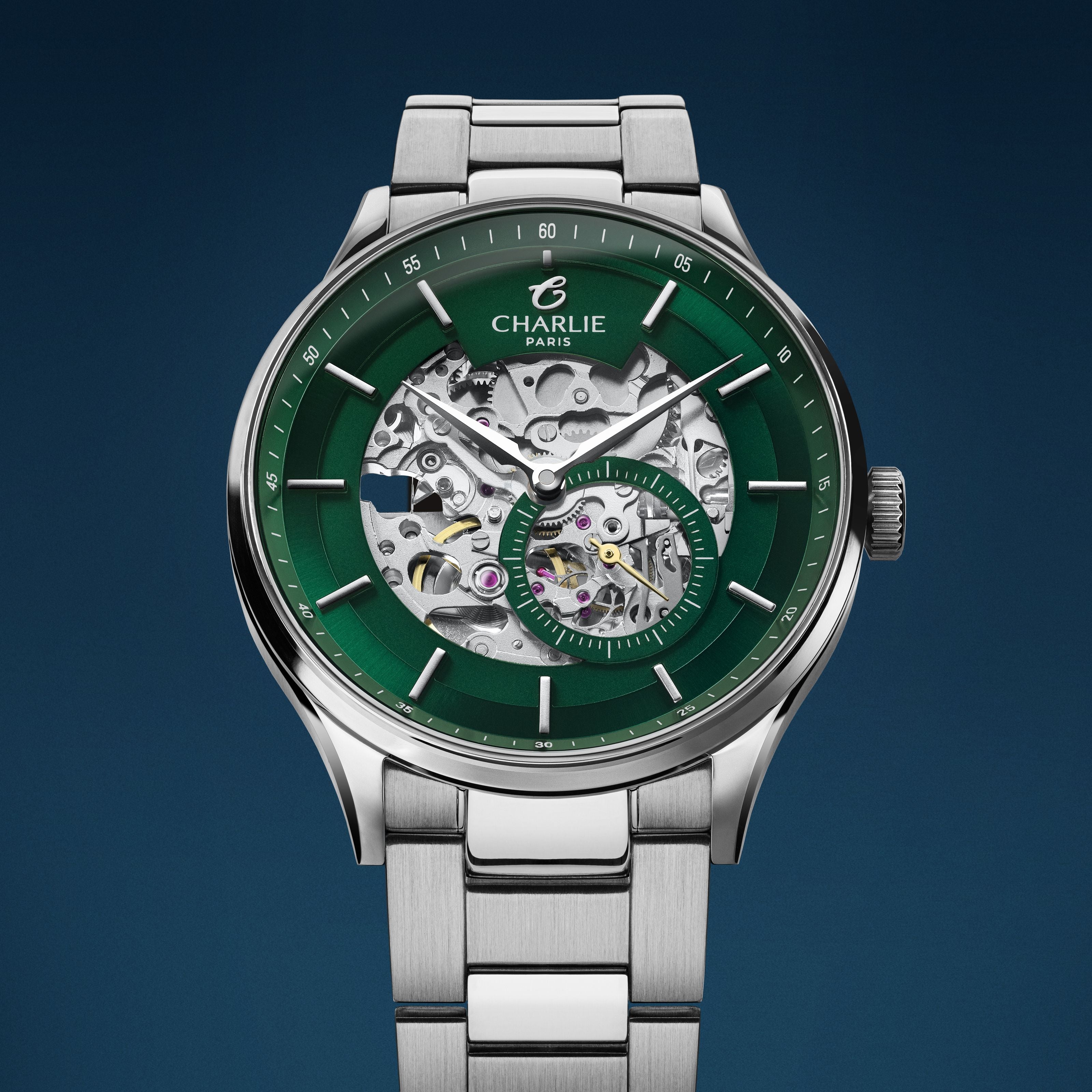 charlie-paris-initial-squelette-vert-montre-automatique-homme-40mm image 2