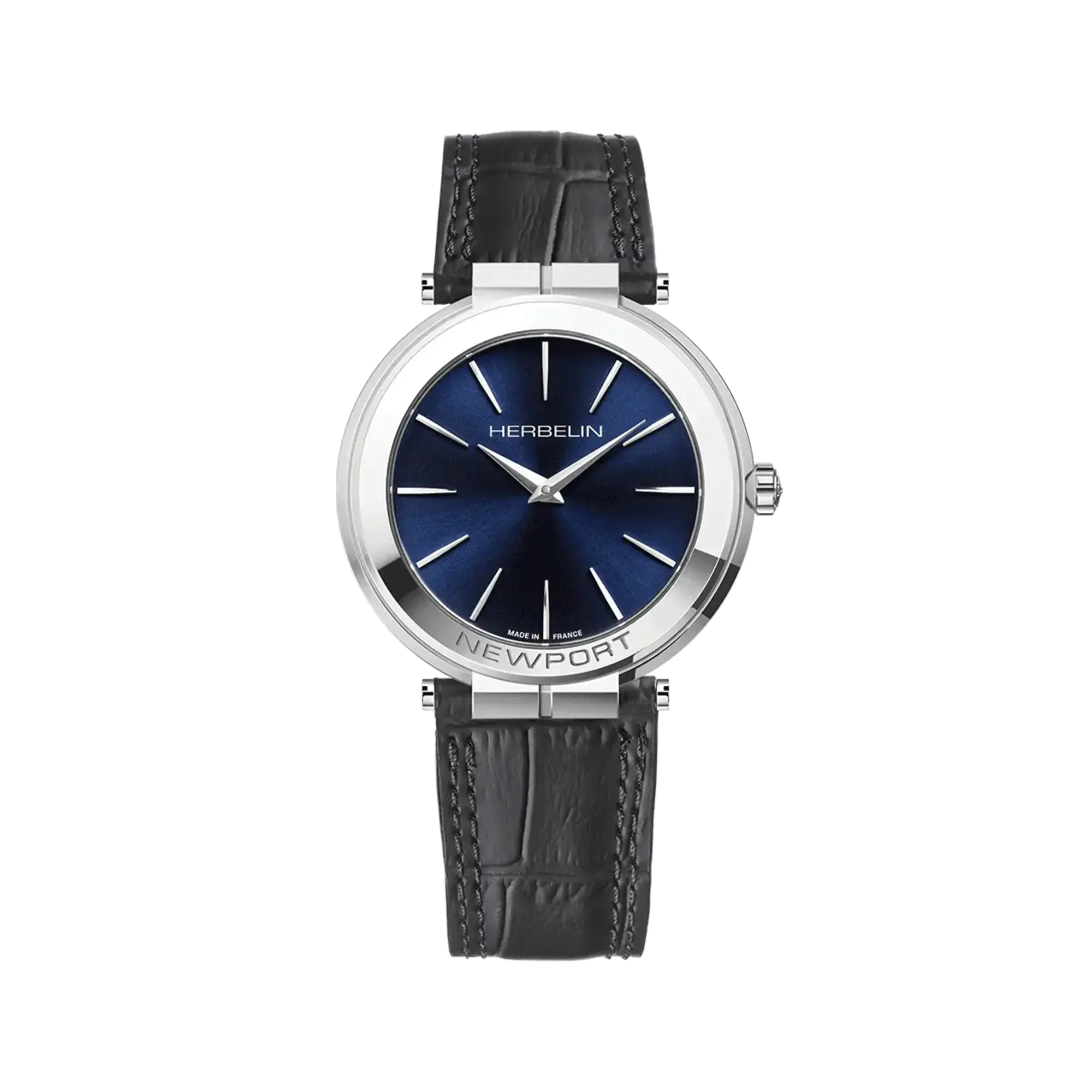 herbelin-newport-slim-homme-40-mm-acier-cuir-noir-quartz-cadran-bleu image 1