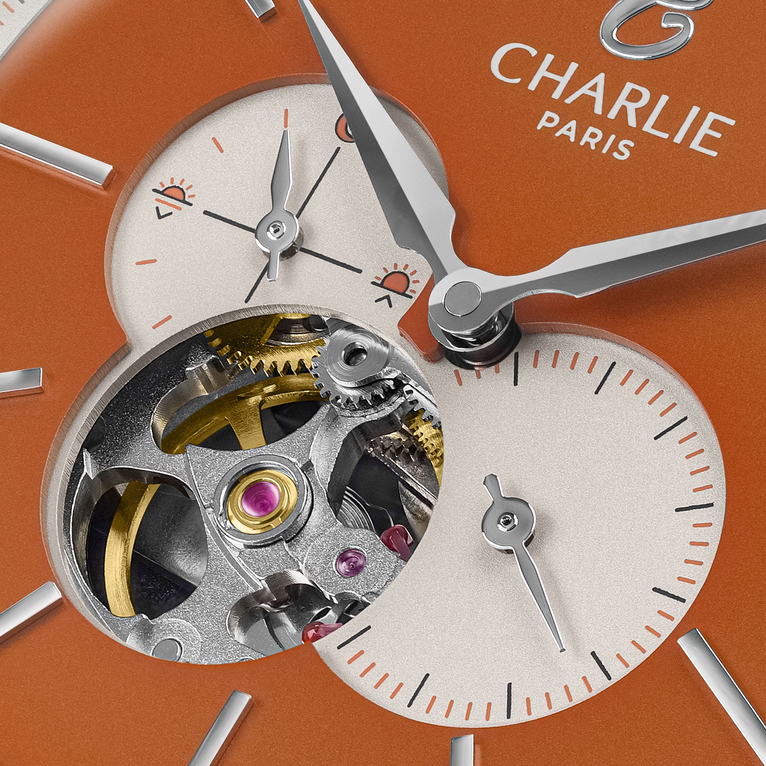 charlie-paris-initial-c-ur-ouvert-montre-automatique-homme-40mm-orange-sunset-di image 4