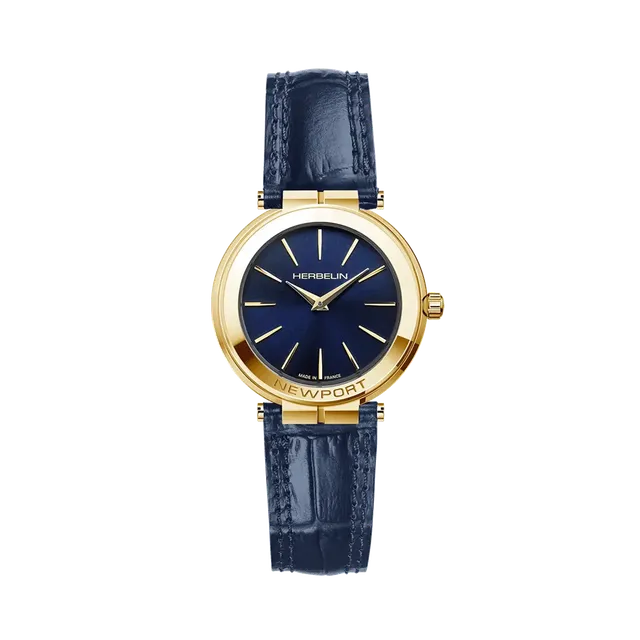 herbelin-newport-slim-femme-pvd-or-jaune-cuir-bleu-quartz image 1