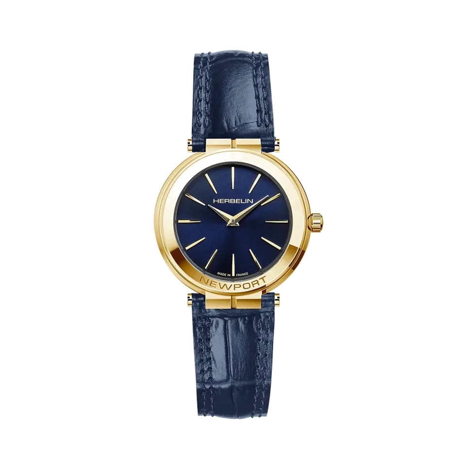 herbelin-newport-slim-femme-pvd-or-jaune-cuir-bleu-quartz image 1