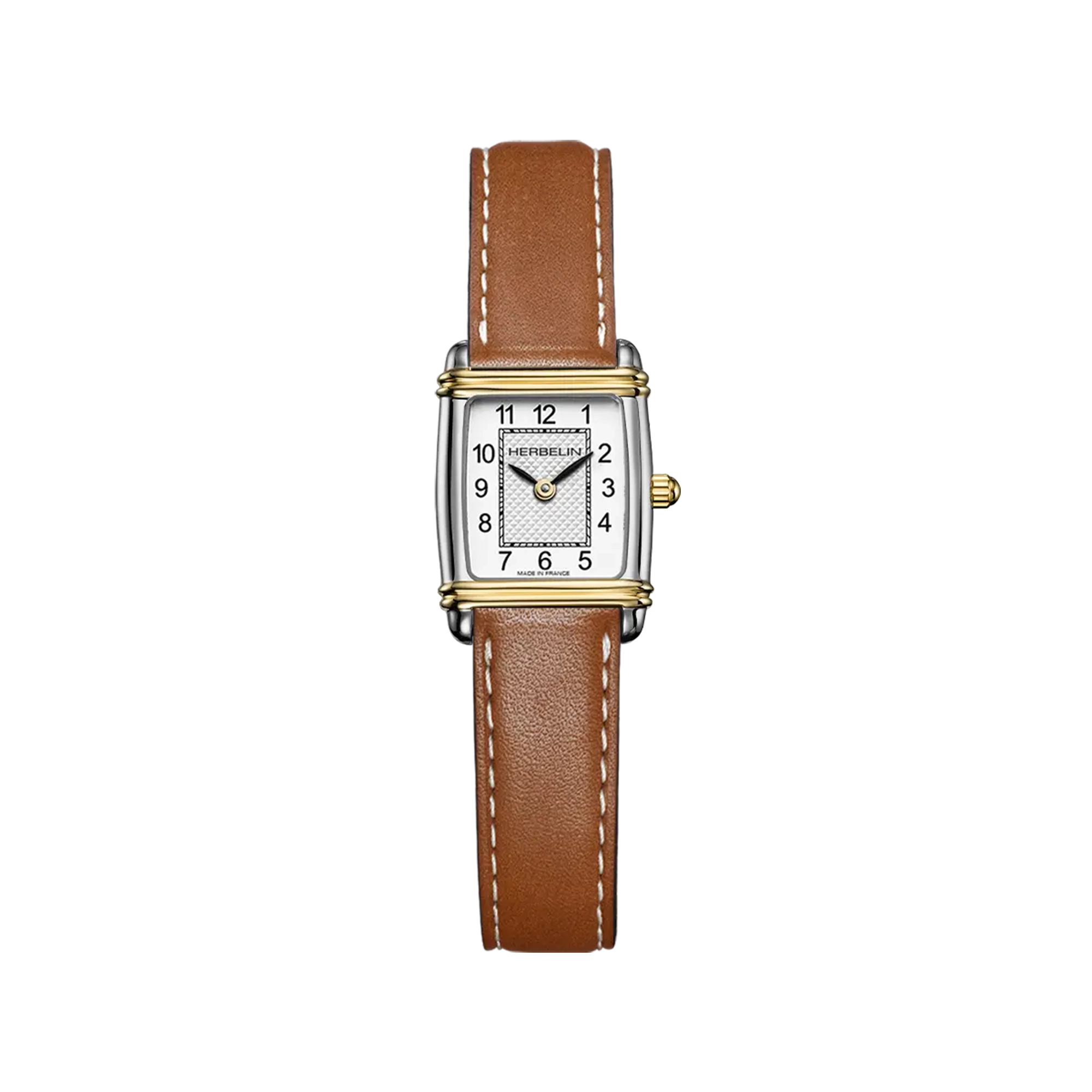 herbelin-art-d-co-tonneau-quartz-bicolore-cuir-camel-femme-montre image 1