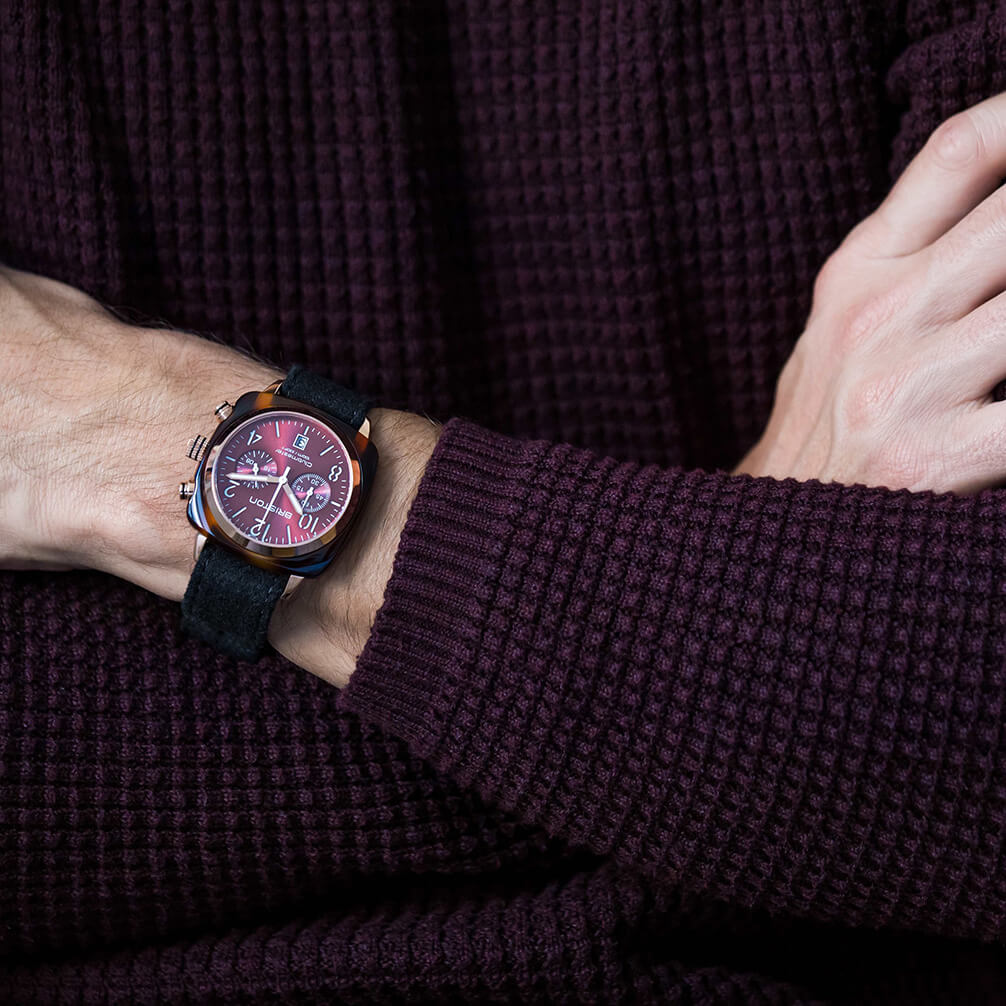briston-clubmaster-classic-chronographe-40-mm-rose-gold-rouge-quartz image 2