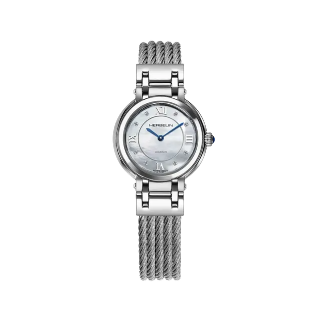 herbelin-galet-quartz-28-mm-nacre-acier-femme image 1