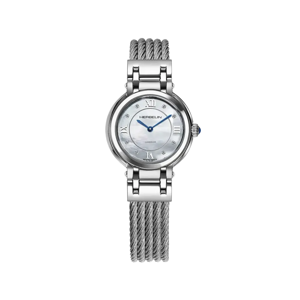 herbelin-galet-quartz-28-mm-nacre-acier-femme image 1