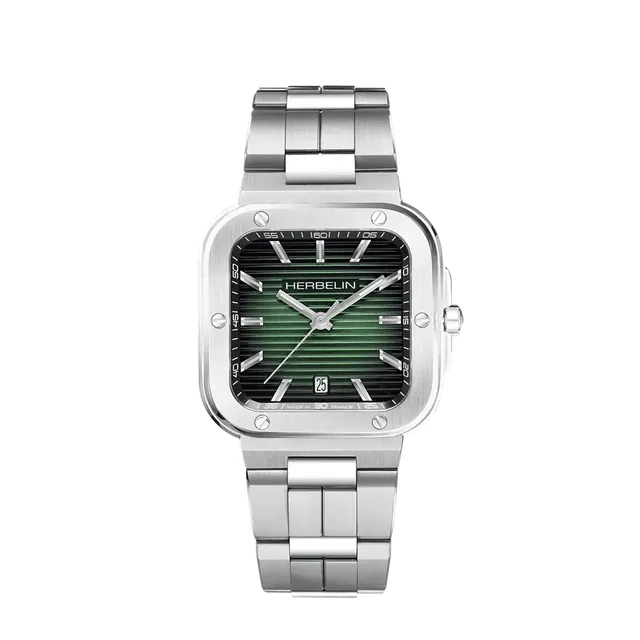 herbelin-cap-camarat-square-quartz-montre-homme-acier-vert image 1