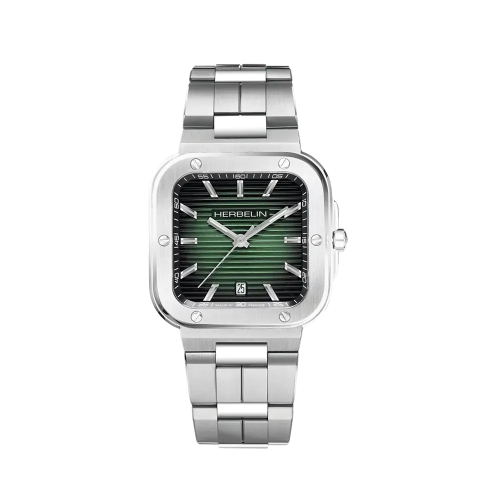 herbelin-cap-camarat-square-quartz-montre-homme-acier-vert image 1