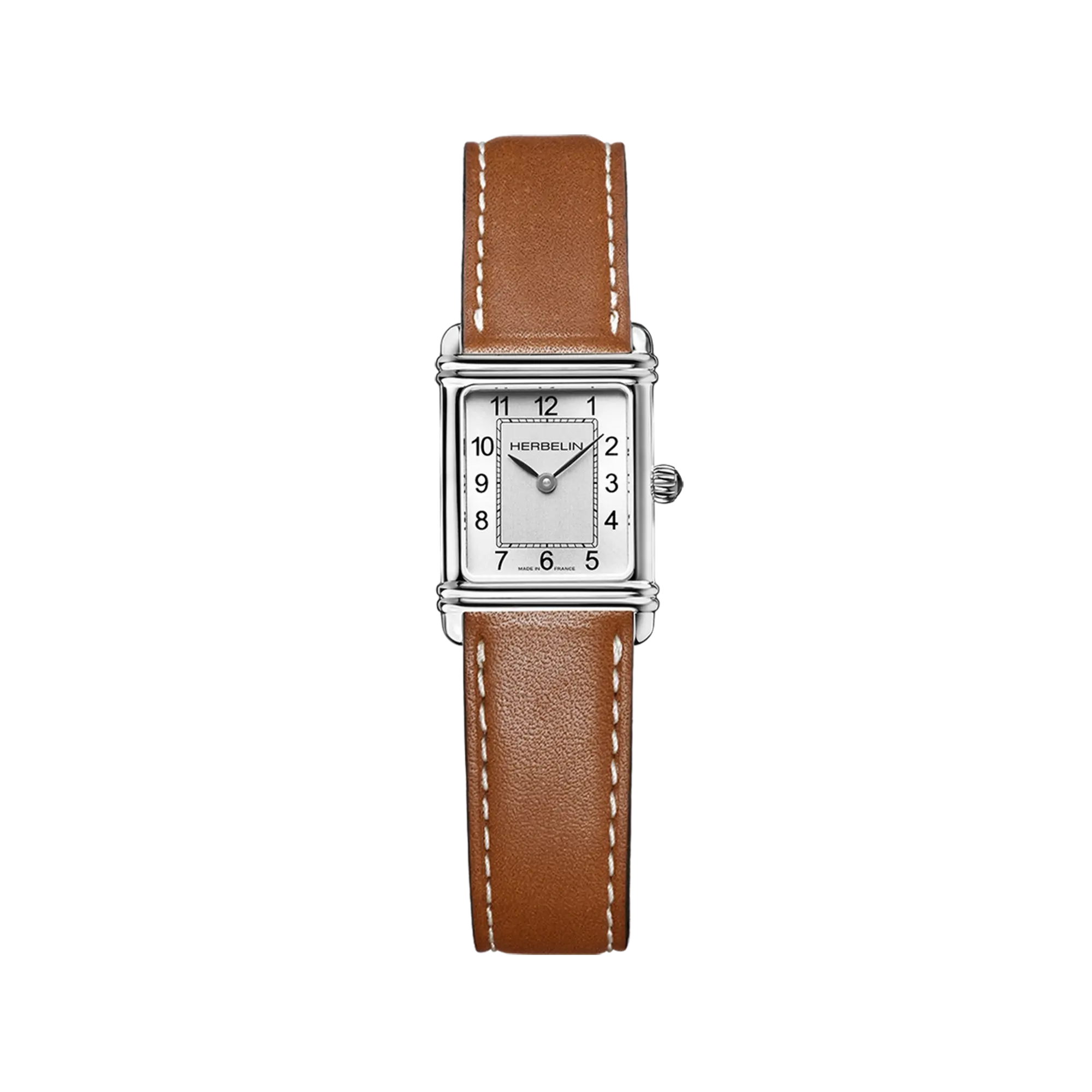 herbelin-art-d-co-femme-quartz-acier-cuir-camel-cadran-argent image 1