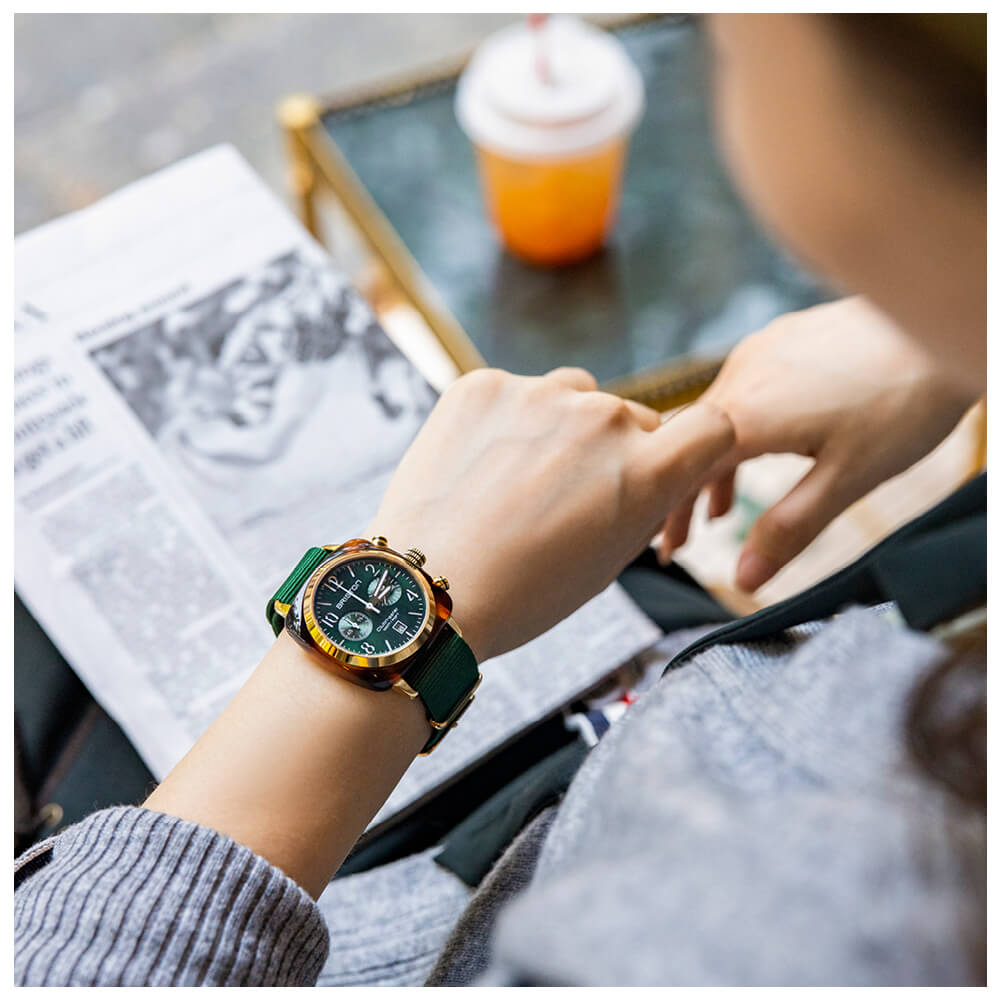 briston-clubmaster-classic-chronographe-40-mm-gold-vert-anglais-quartz image 3