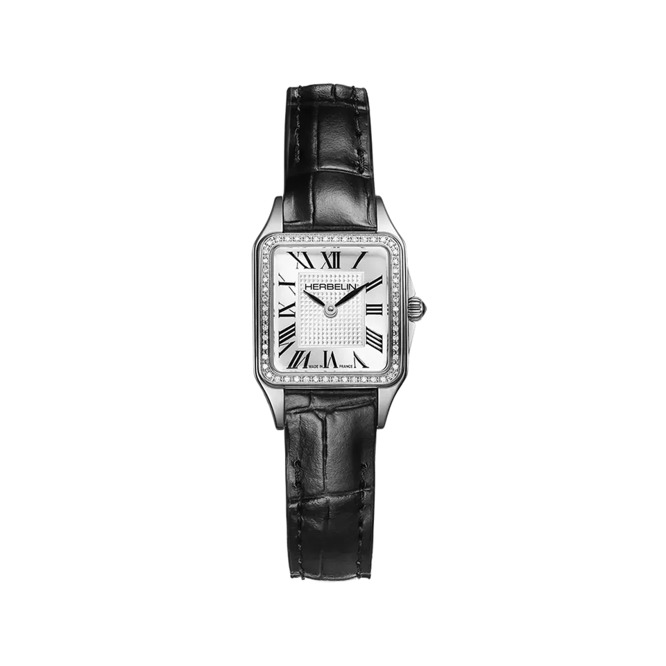 herbelin-luna-mini-quartz-montre-femme-diamants-cuir-noir image 1