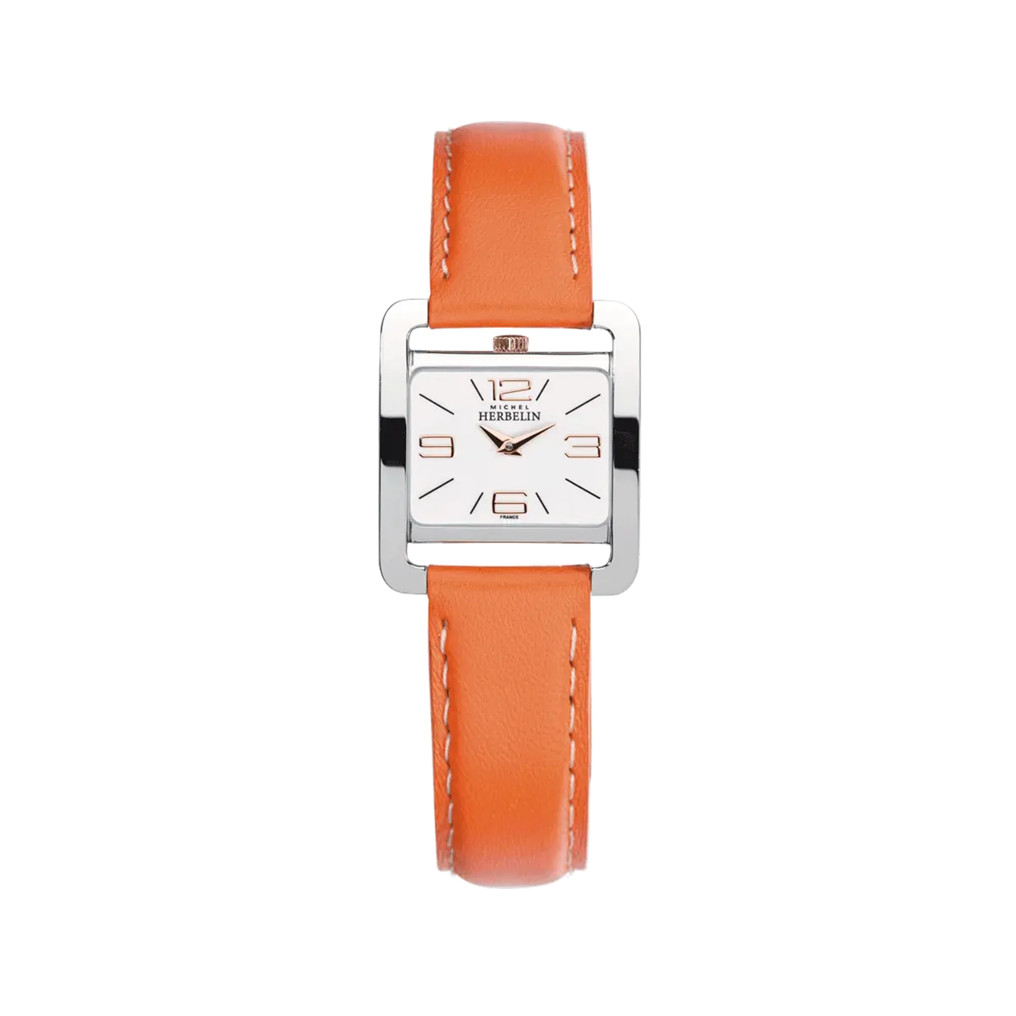 herbelin-ve-avenue-quartz-montre-femme-acier-orange-cuir image 1