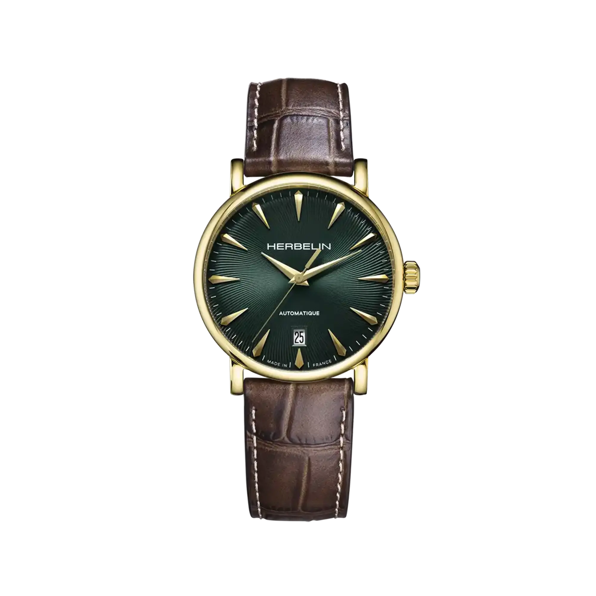 herbelin-inspiration-automatique-homme-pvd-or-38-mm-vert-cuir-brun image 1