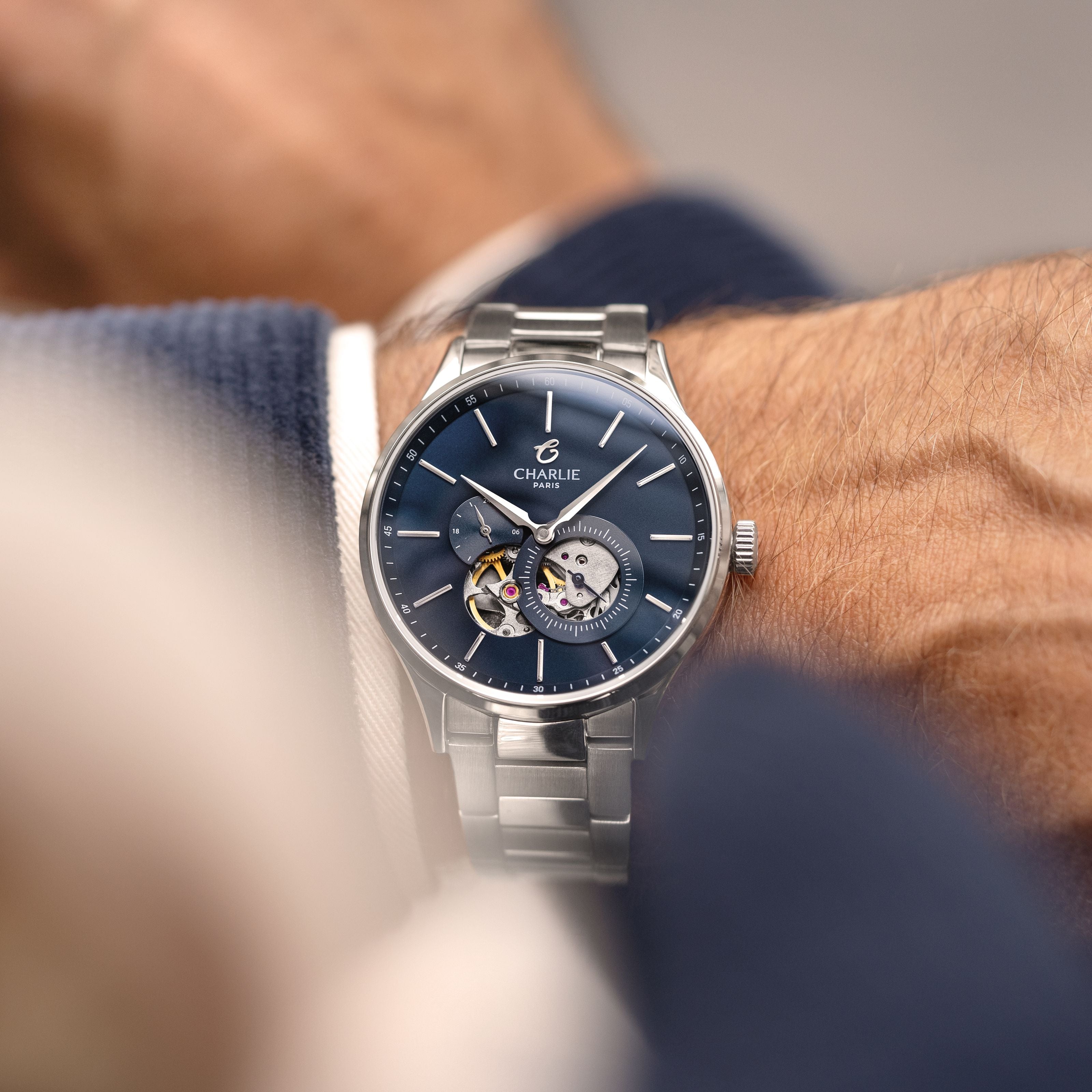 charlie-paris-initial-c-ur-ouvert-montre-automatique-homme-40mm-bleu image 2