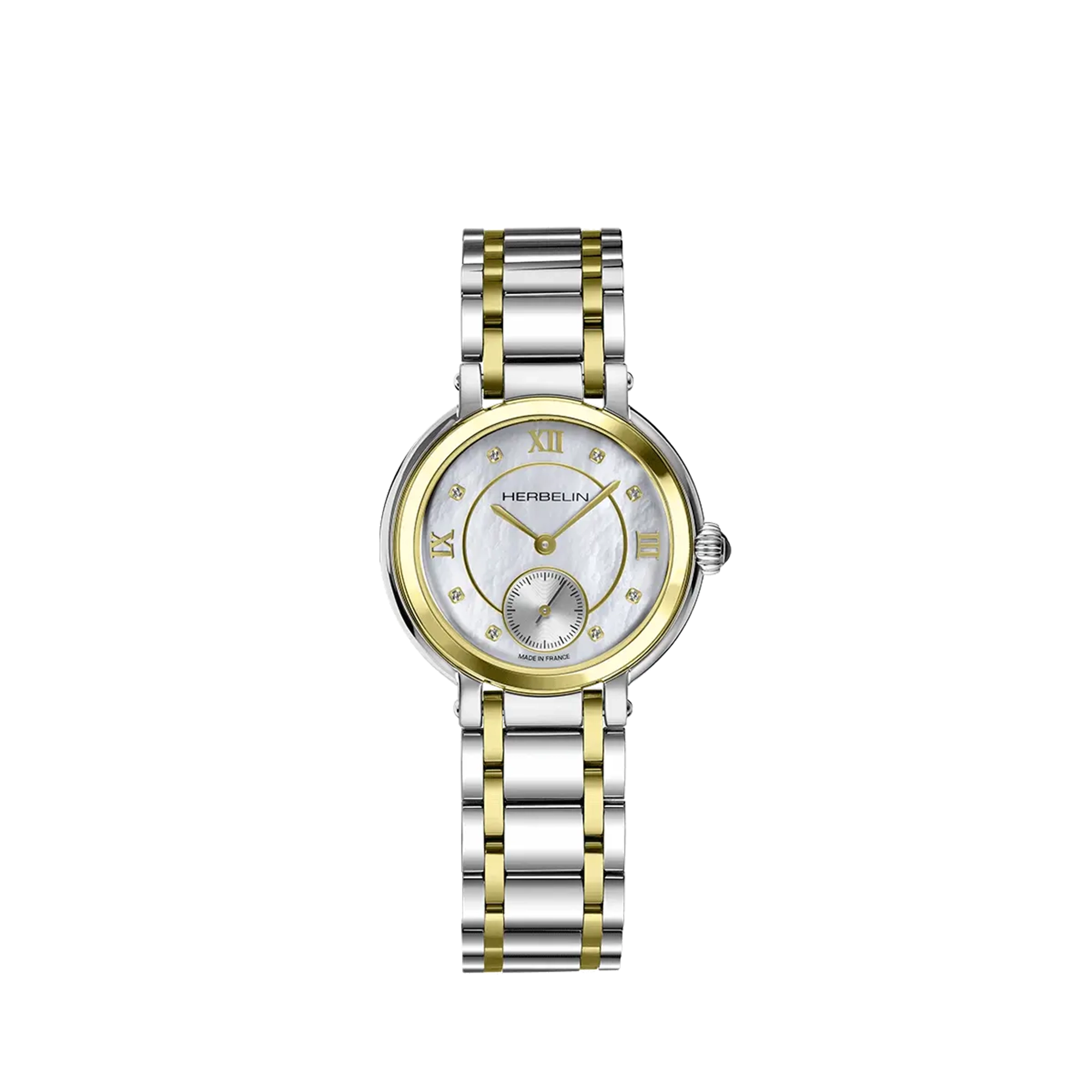 herbelin-galet-petite-seconde-montre-femme-bicolore-nacre-zircon image 1
