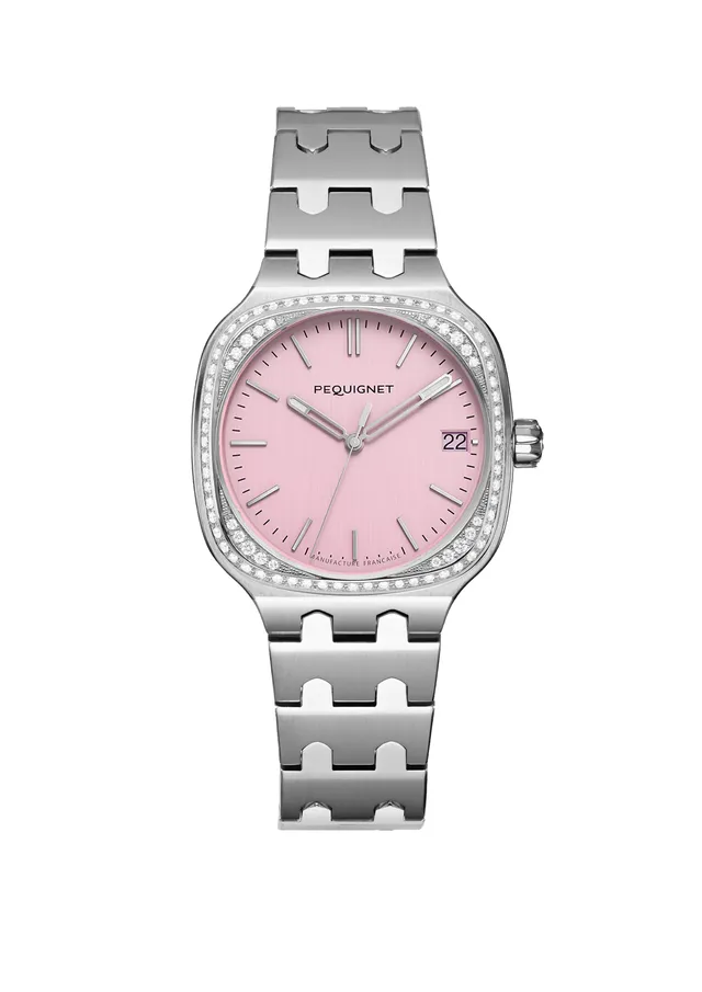 pequignet-concorde-montre-femme-cadran-rose-lunette-diamants image 1