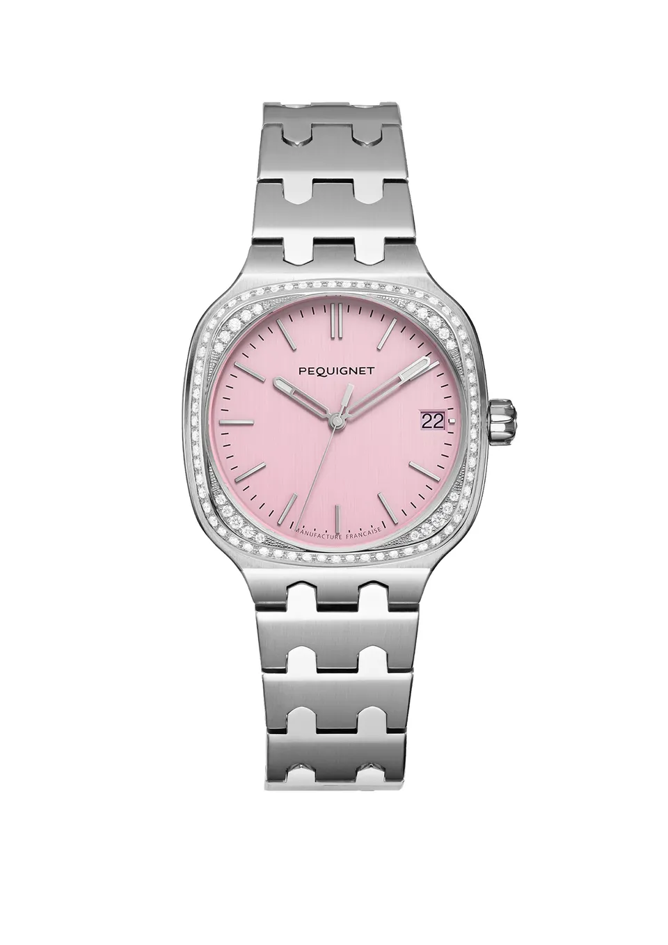 pequignet-concorde-montre-femme-cadran-rose-lunette-diamants image 1