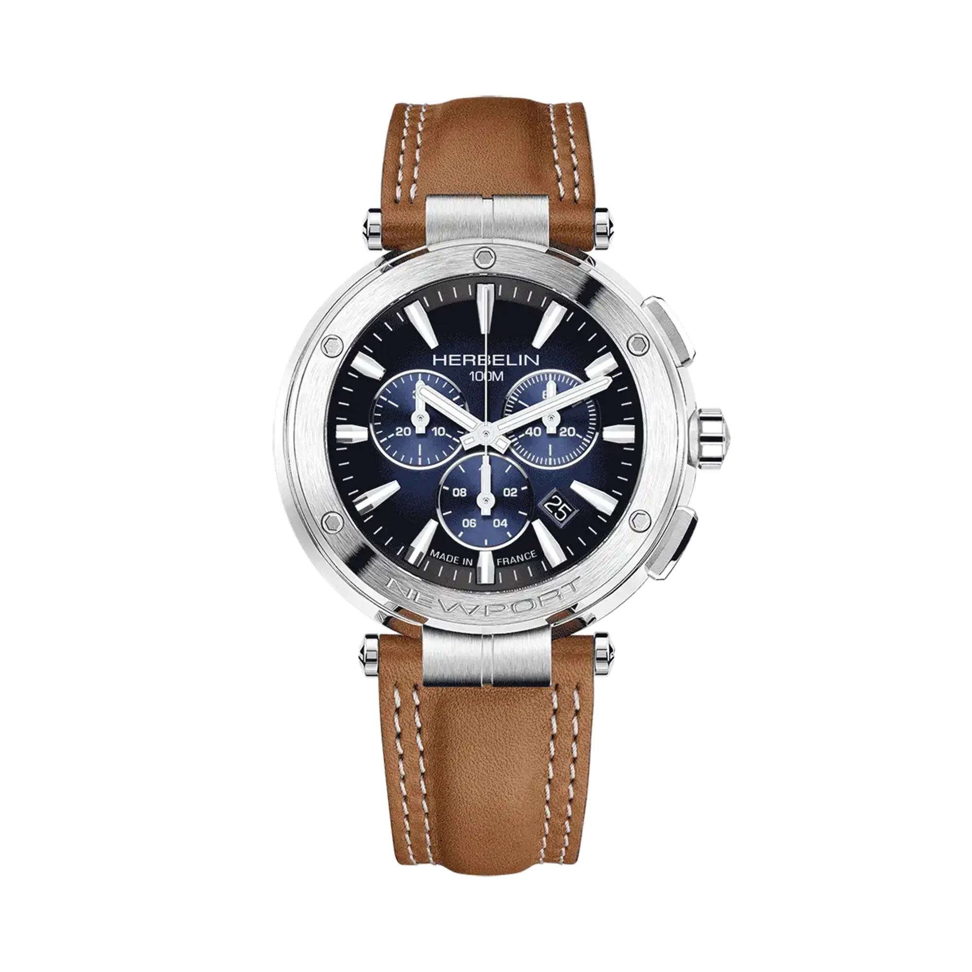 herbelin-newport-chronographe-homme-noir-cuir-camel-quartz image 1