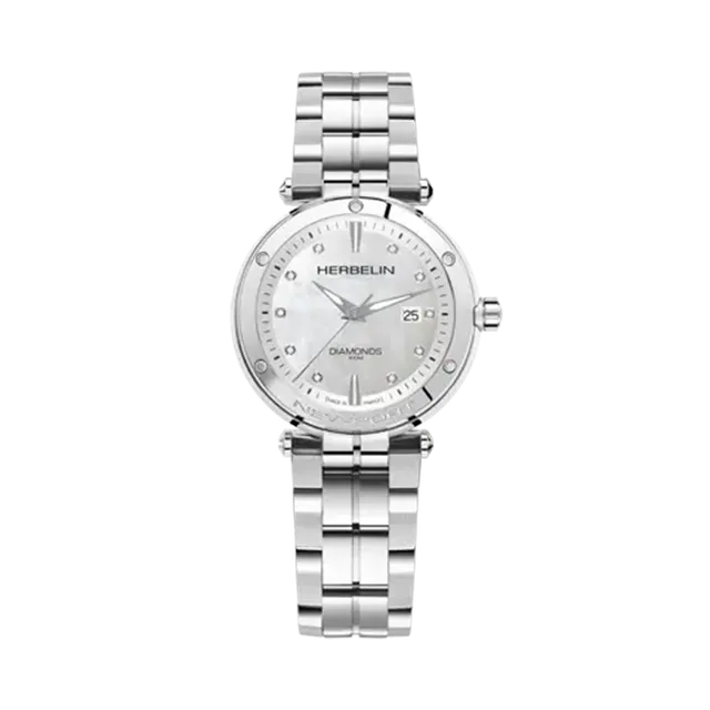 herbelin-newport-quartz-date-acier-nacre-diamants-femme image 1