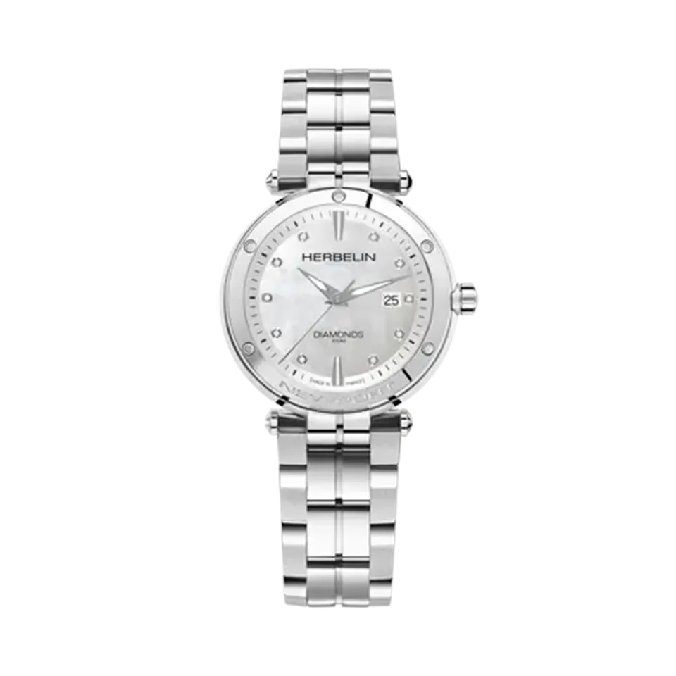 herbelin-newport-quartz-date-acier-nacre-diamants-femme image 1