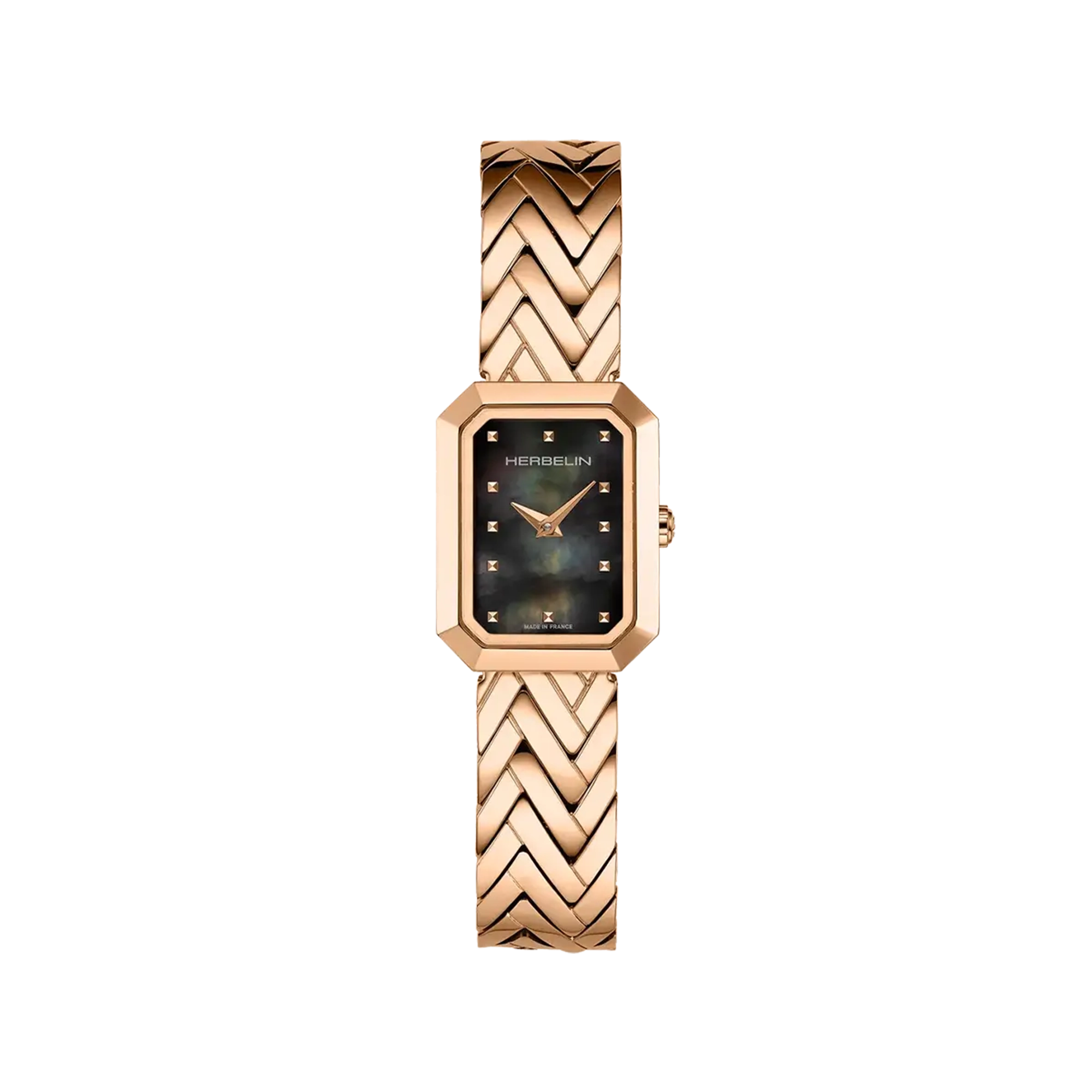 herbelin-octog-ne-chevrons-montre-femme-nacre-noire-pvd-or-rose image 1