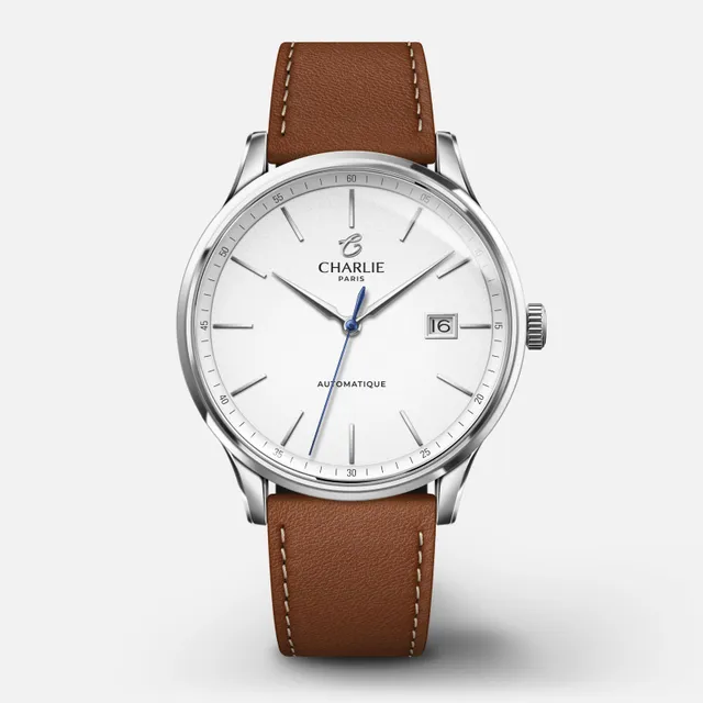 charlie-paris-initial-slim-blanc-montre-homme-automatique-40-mm-cadran-blanc-aci image 1