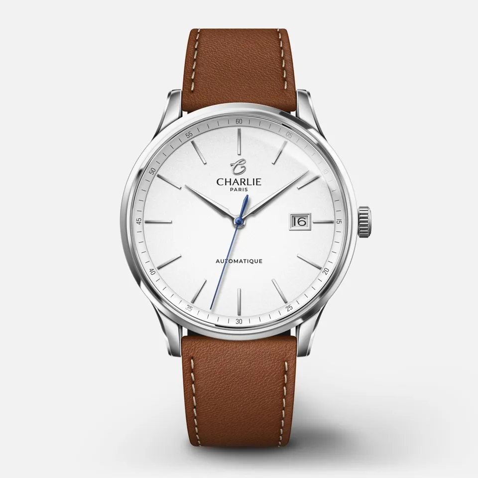 charlie-paris-initial-slim-blanc-montre-homme-automatique-40-mm-cadran-blanc-aci image 1