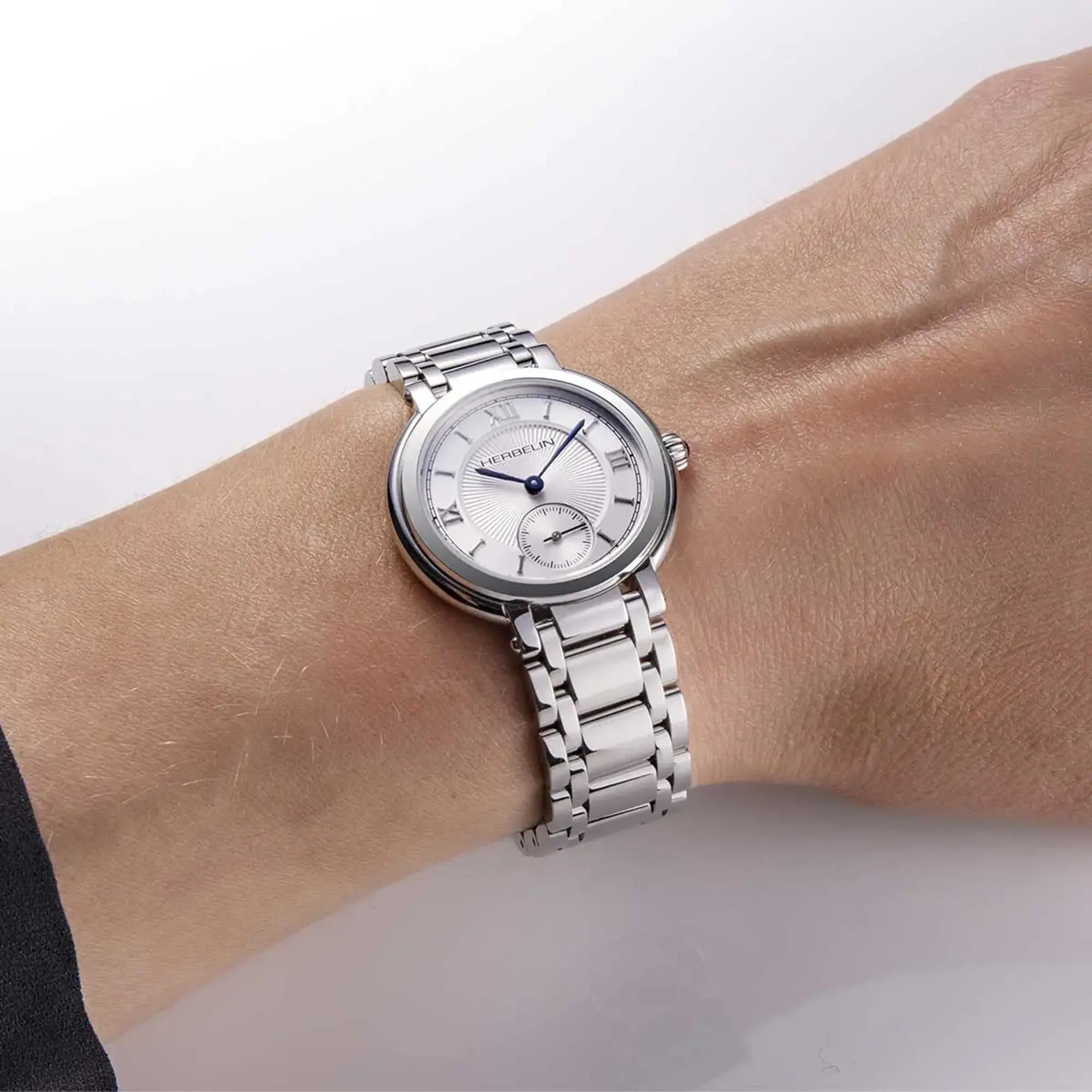 herbelin-galet-petite-seconde-acier-montre-femme-quartz-argent-guilloch image 2
