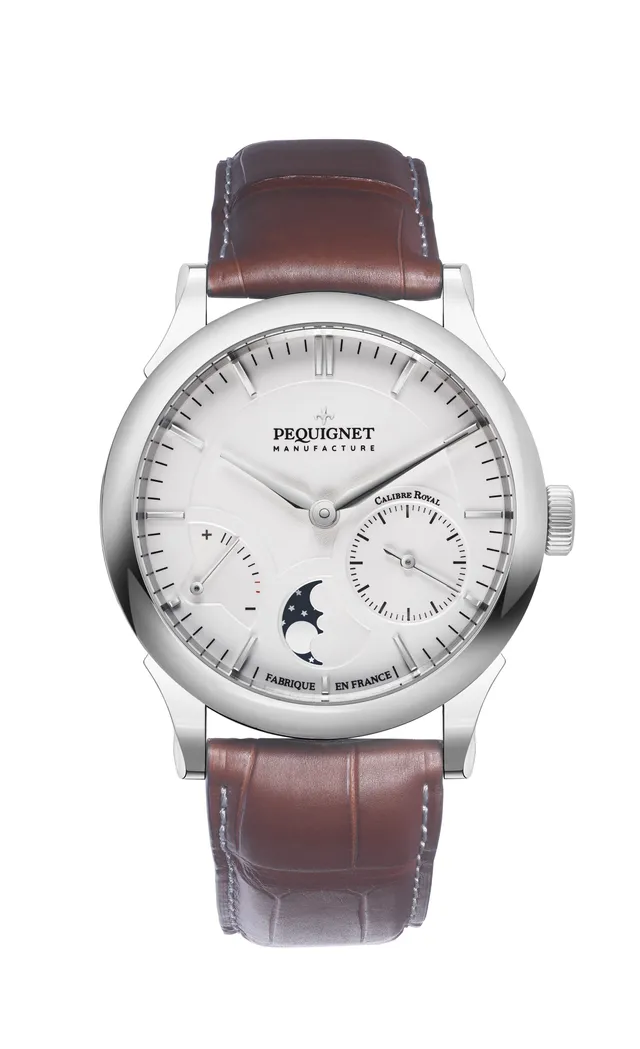 pequignet-royale-paris-alligator-marron-montre-grande-date-phases-de-lune image 1