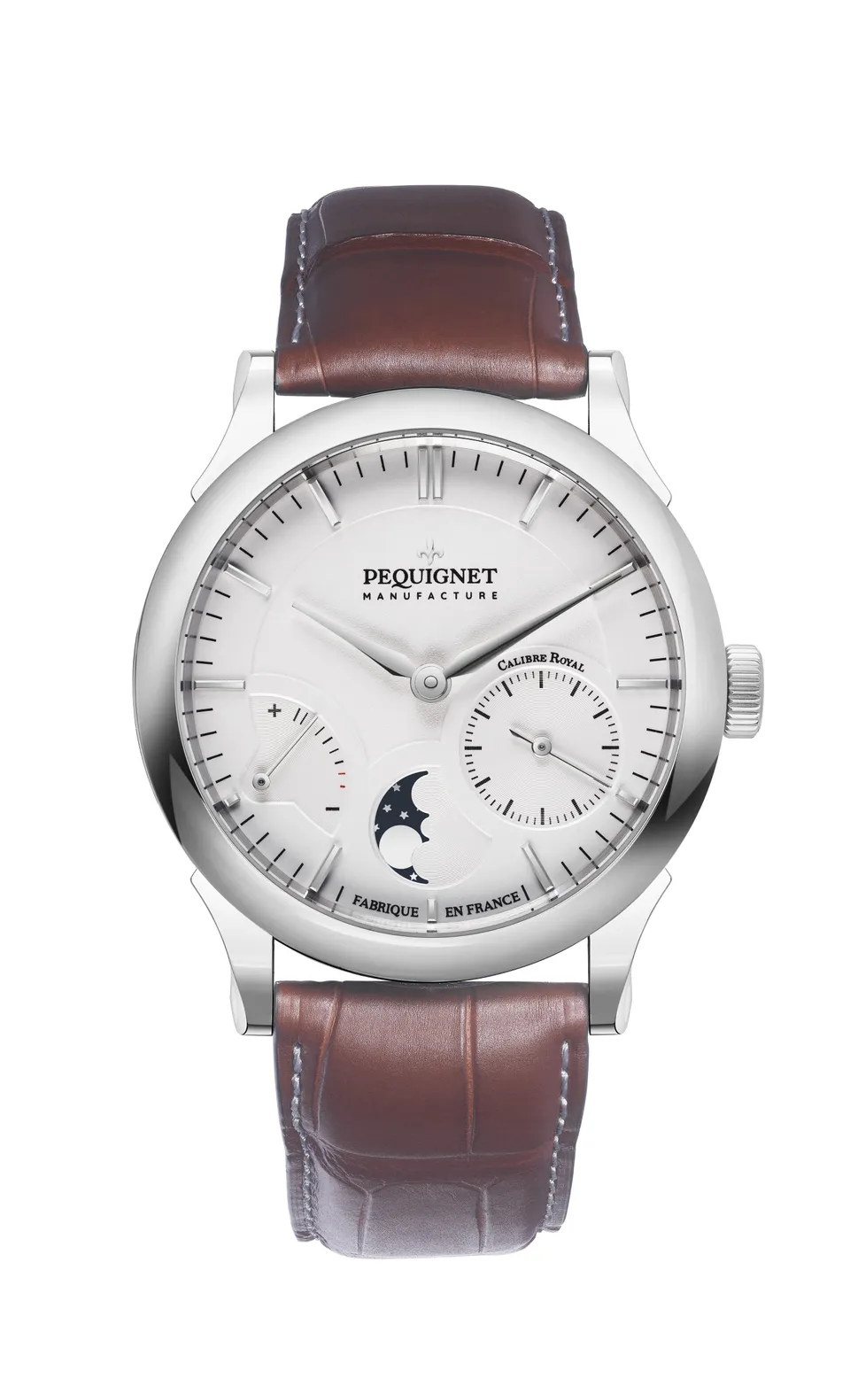 pequignet-royale-paris-alligator-marron-montre-grande-date-phases-de-lune image 1