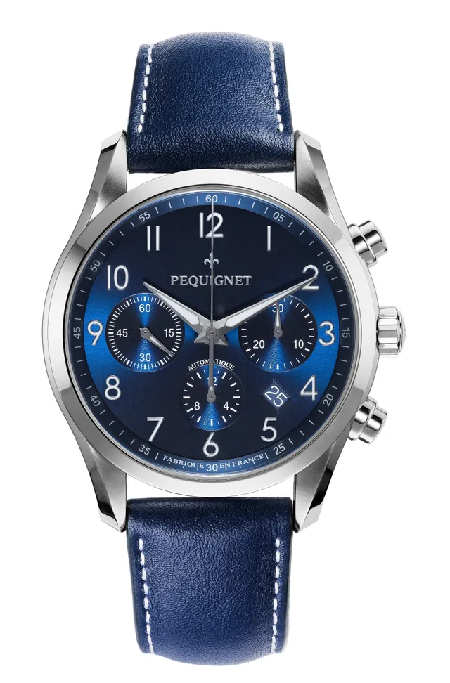 pequignet-l-gance-montre-chronographe-automatique-bleue image 1