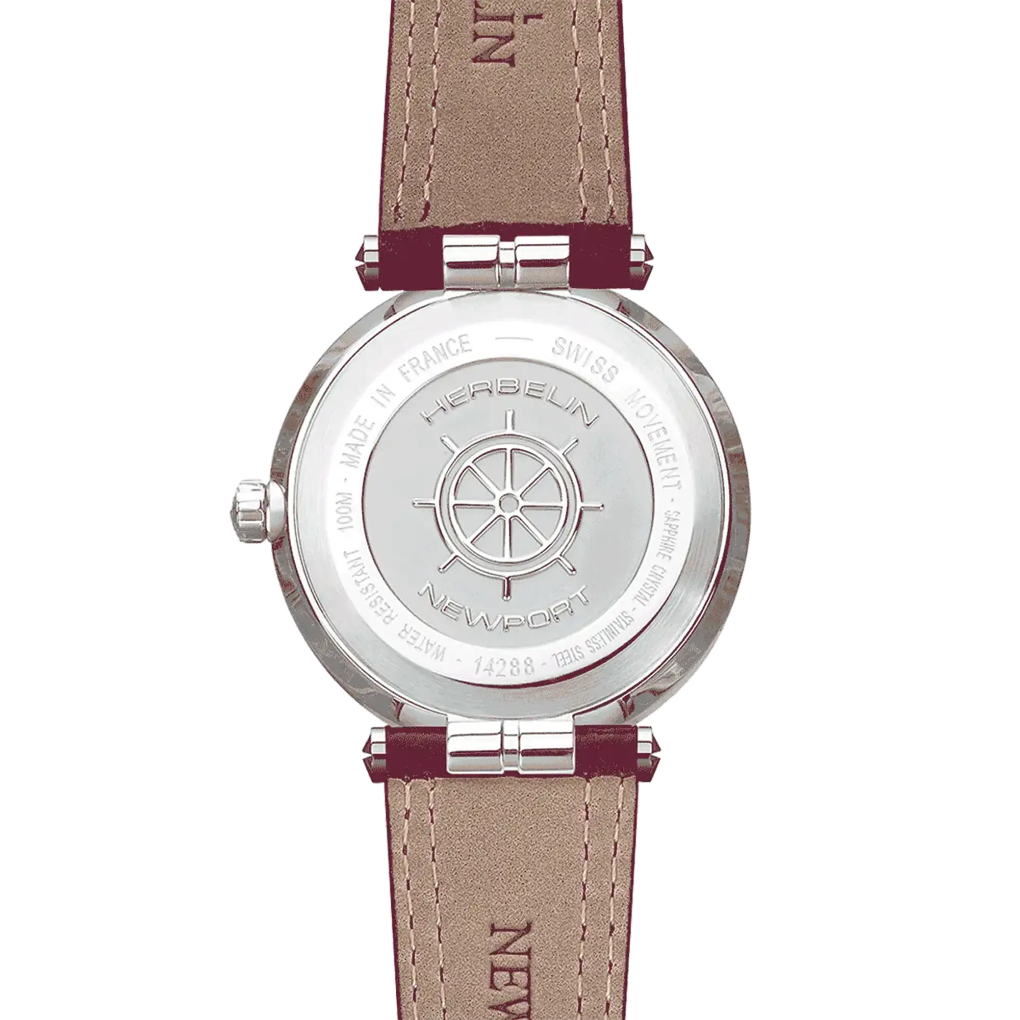 herbelin-newport-quartz-date-nacre-diamants-montre-femme-acier-cuir-fuchsia image 4