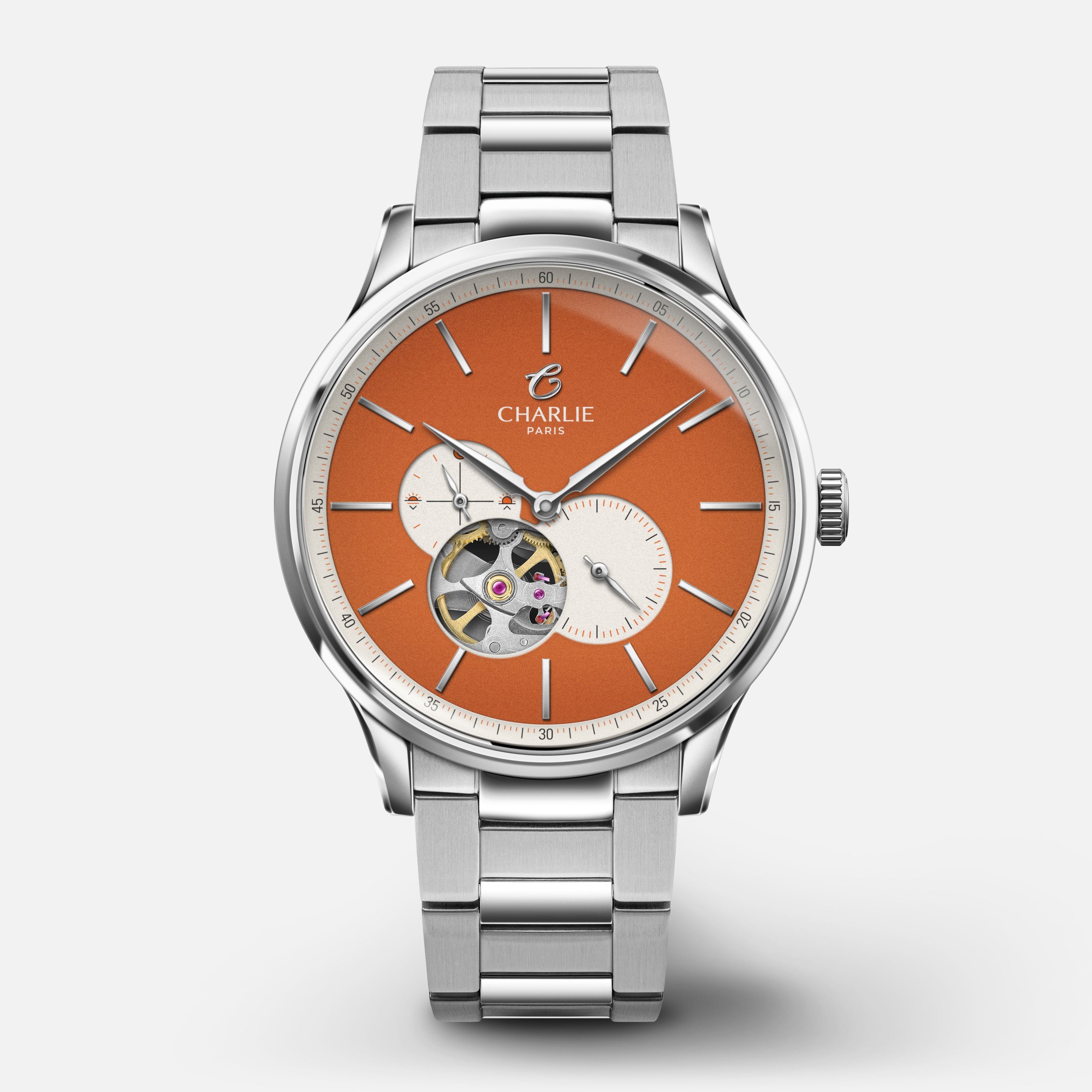 charlie-paris-initial-c-ur-ouvert-montre-automatique-homme-40mm-orange-sunset-di image 1