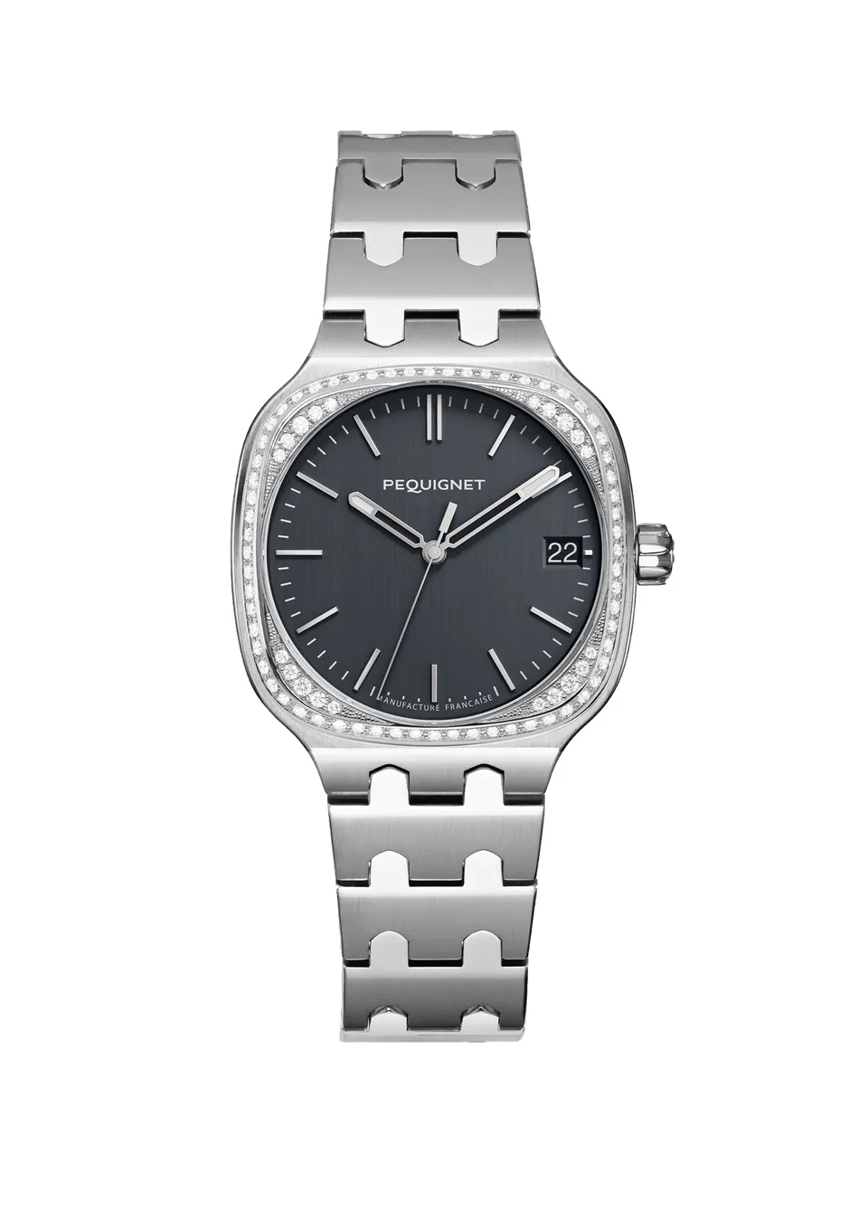 pequignet-concorde-sertie-diamants-montre-femme-sport-chic-acier-cadran-anthraci image 1