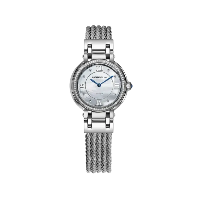 herbelin-galet-quartz-montre-femme-nacre-diamants-acier image 1