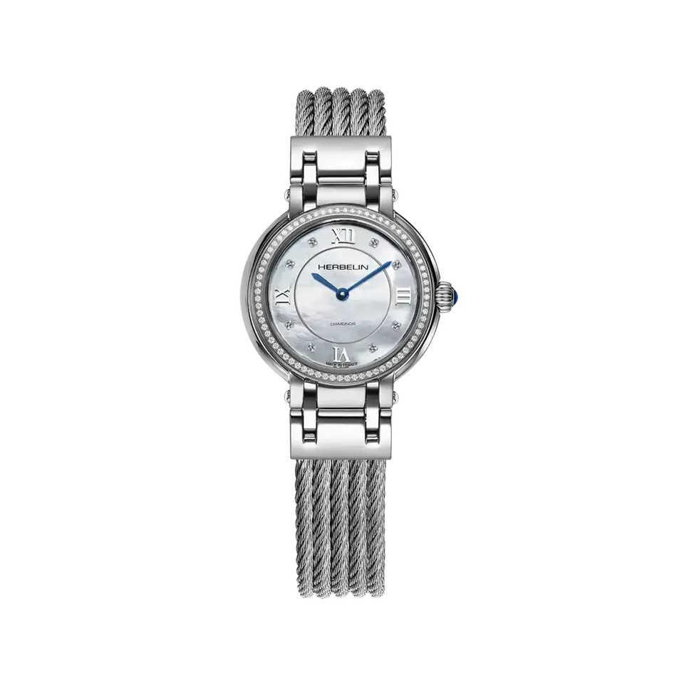 herbelin-galet-quartz-montre-femme-nacre-diamants-acier image 1