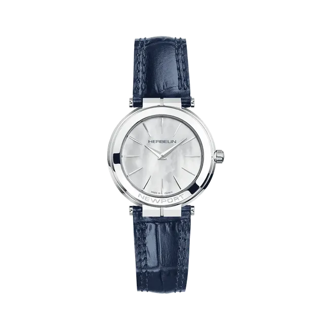 herbelin-newport-slim-quartz-femme-nacre-cuir-bleu-montre image 1