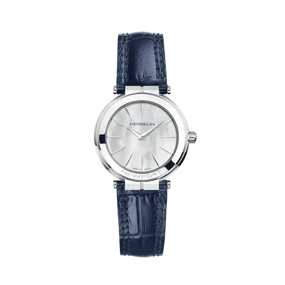 herbelin-newport-slim-quartz-femme-nacre-cuir-bleu-montre image 1