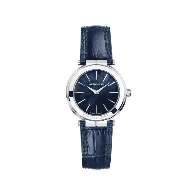 herbelin-newport-slim-femme-quartz-nacre-bleue-cuir image 1