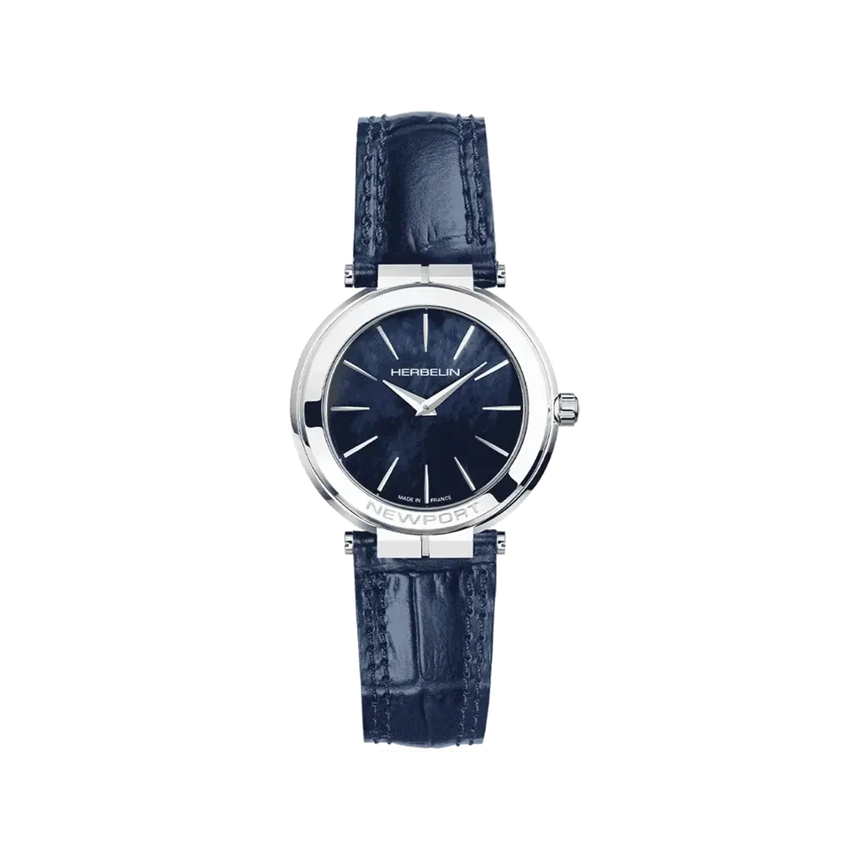herbelin-newport-slim-femme-quartz-nacre-bleue-cuir image 1